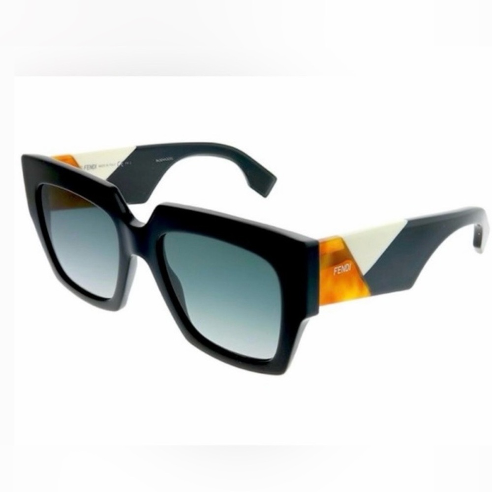 Fendi Black Square Sunglasses with Tortoise, White & Blue Accents - Picture 7 of 11